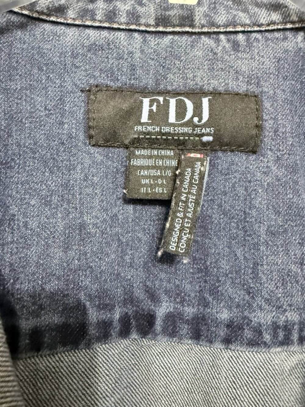 FDJ French Dressing Jeans Denim Jacket Size Large Distressed Raw Hems Festival - Picture 4 of 7